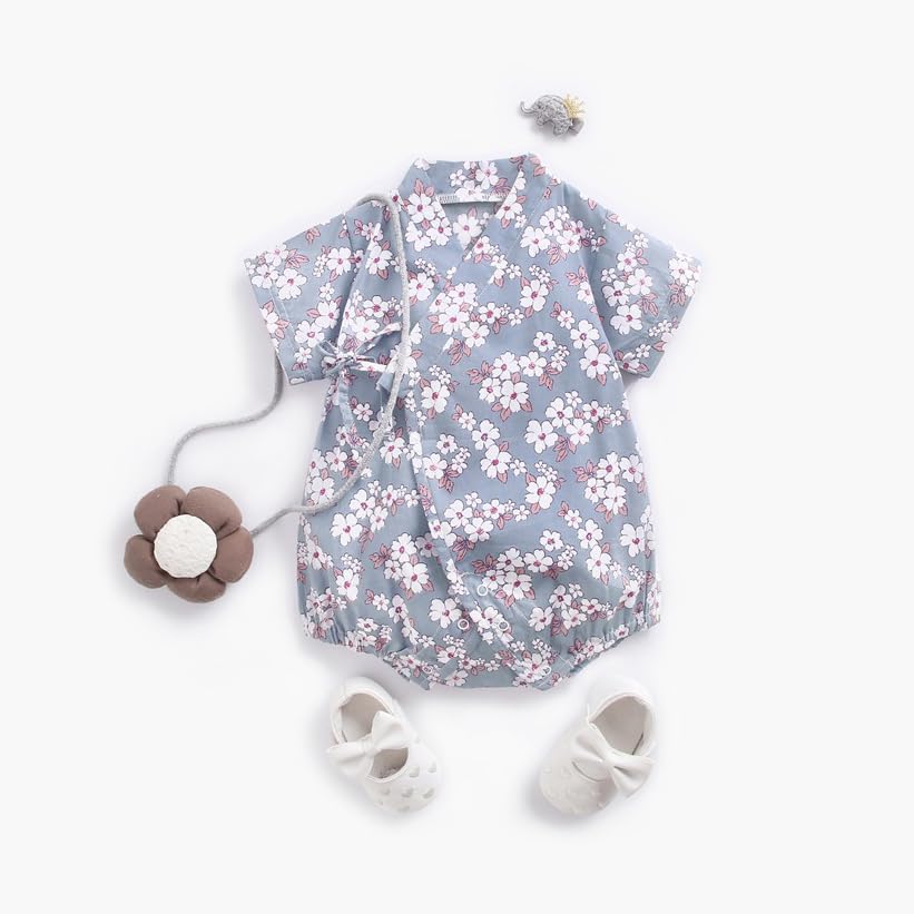 Baby Clothes Newborn Baby Japanese Kimono Yukata Romper Short Sleeve Summer Clothes Coverall Bodysuit Girls Monthly Photo Preparation for Birth Floral