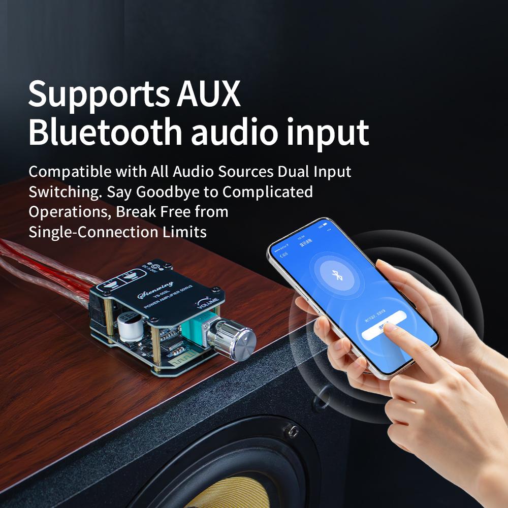 YS-502L 2.0 Channel Bluetooth 5.0 Audio Amplifier Board, 100W Stereo Power Amp Module With AUX And Volume Control For Speakers