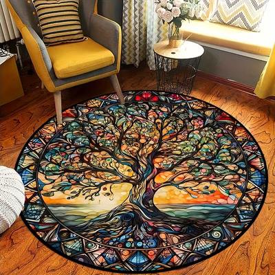 Retro Kreatives Baum des Lebens Muster Runde Teppiche, Matte für Wohnzimmer, Schlafzimmer und Küche, Heimdekoration, Raumdekoration, Läufer,