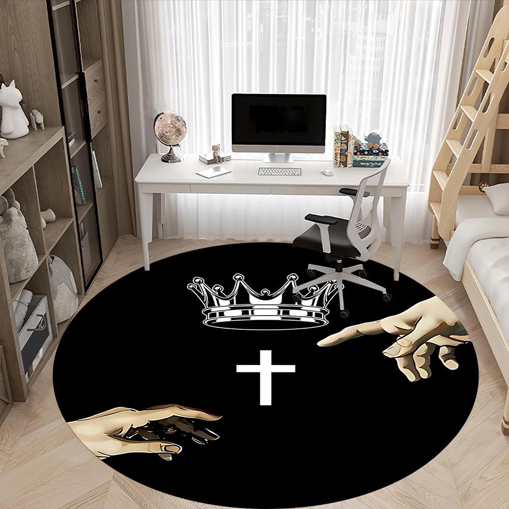 1pc King's Crown Chair Carpet for Office, Round Non-Slip Durable Large Size Office Carpet, Suitable for Office, Beautiful Decoration