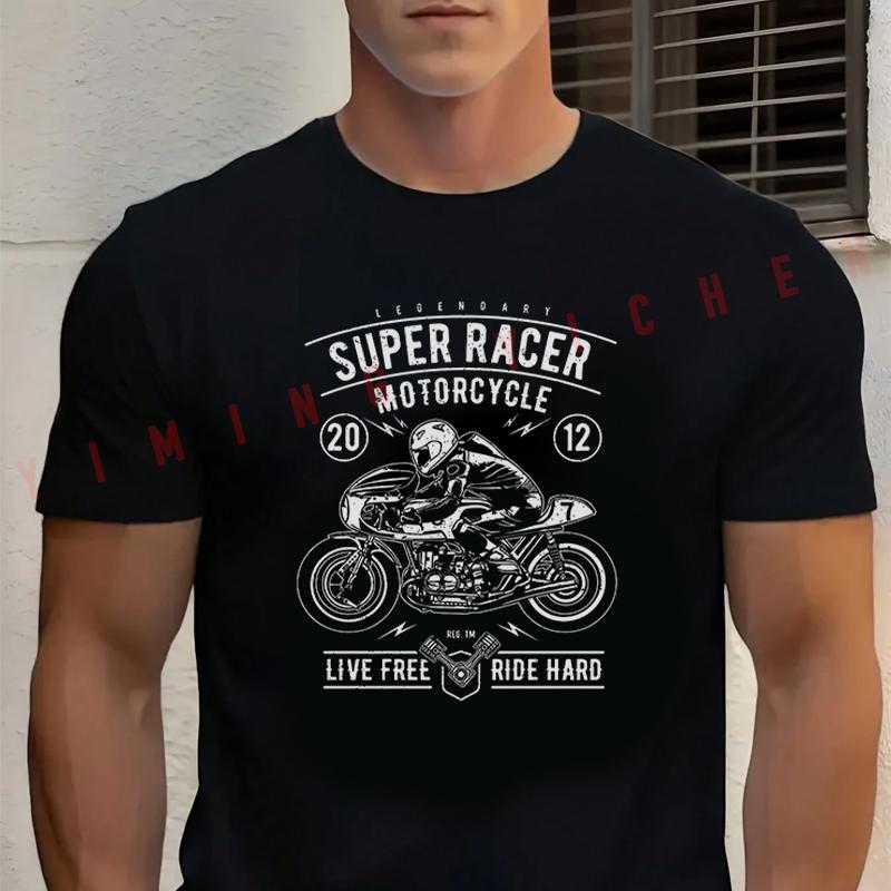 Super Racer Motorcycle Graphic Cotton T-shirt Short Sleeve Casual Basic O-Neck Breathable Unisex Tops