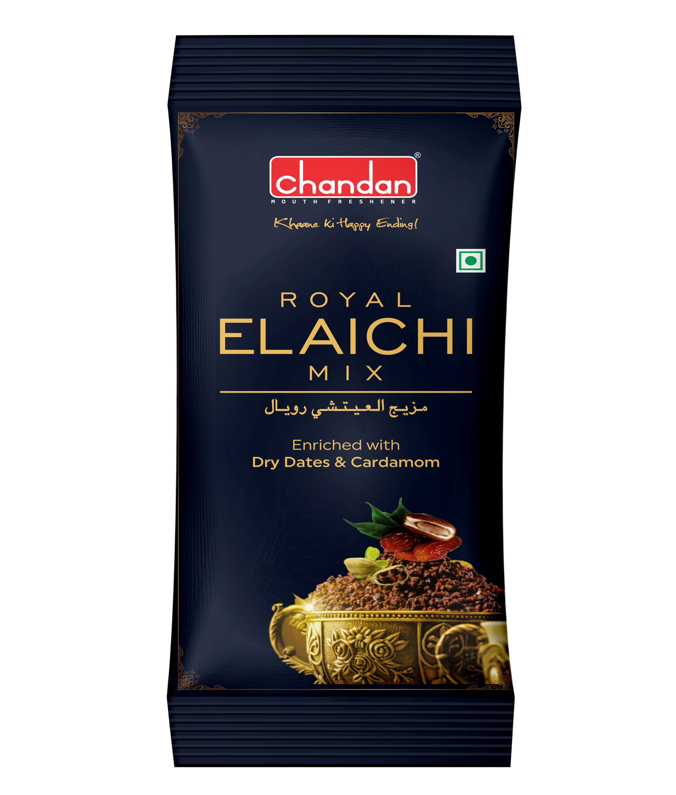 Chandan Mouth Freshener Royal Elaichi Mukhwas | 50 Sachets Per Pack | Contains Dry Dates and Cardamom (100 gm (Pack of 4))
