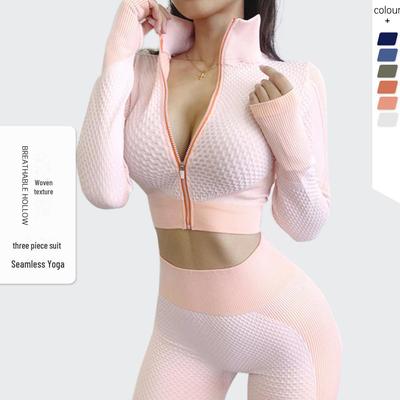 Tuta da Yoga da Donna in Maglia Senza Cuciture: Set 3 Pezzi Autunno/Inverno con Sollevamento Fianchi per Fitness e Corsa