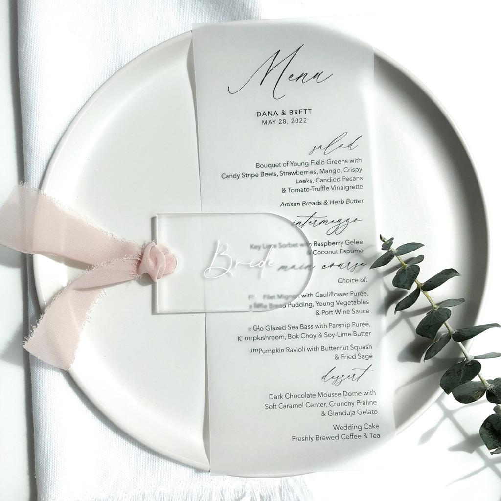20pcs Blank Acrylic Curved Ribbon Wedding Seat Label Party Business Card Reserved Seat Sign Handwriting DIY Decoration Accessories for Birthday Venue
