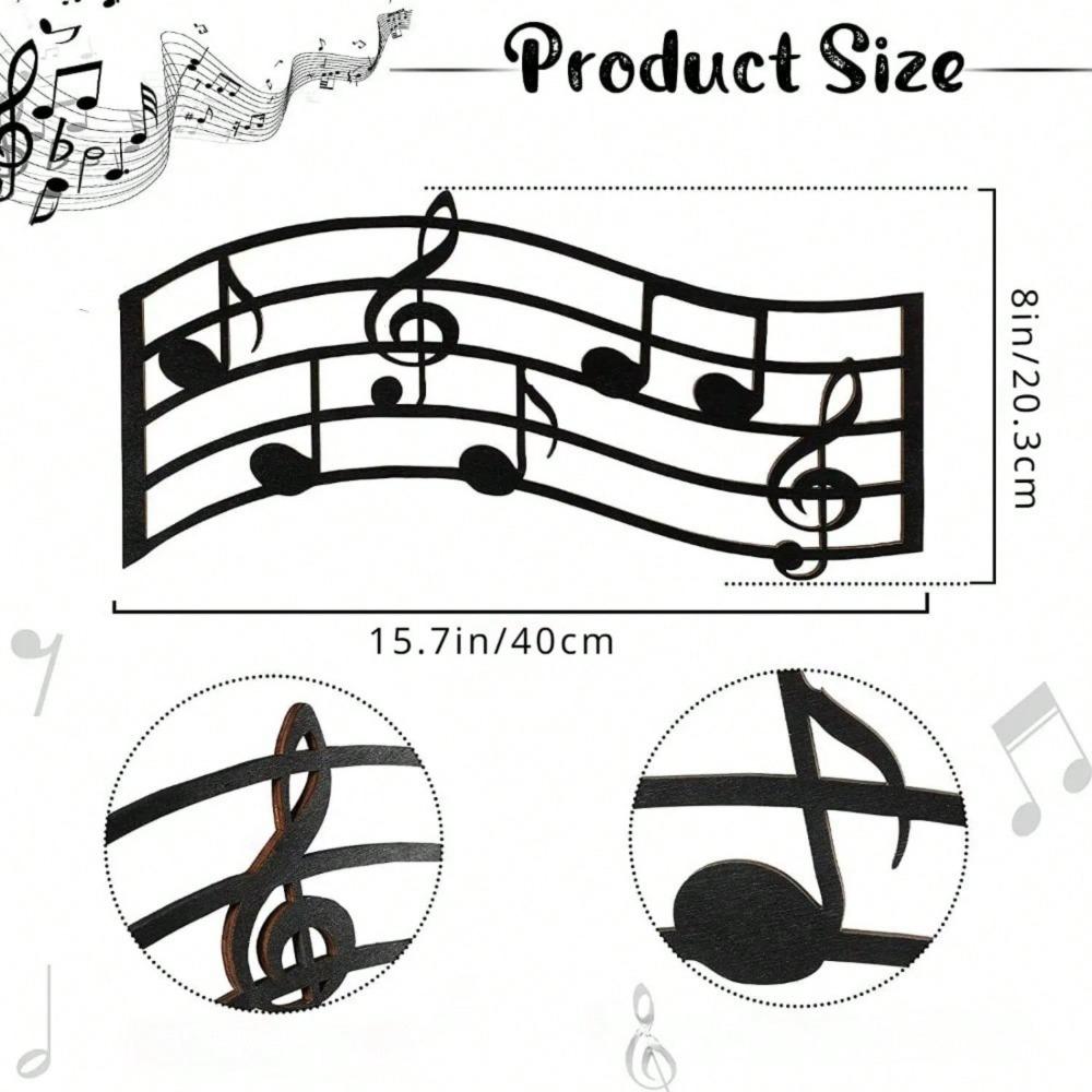 1PC Black Treble Clef Glossy Wooden Wall Art Music Notes Decor Sign