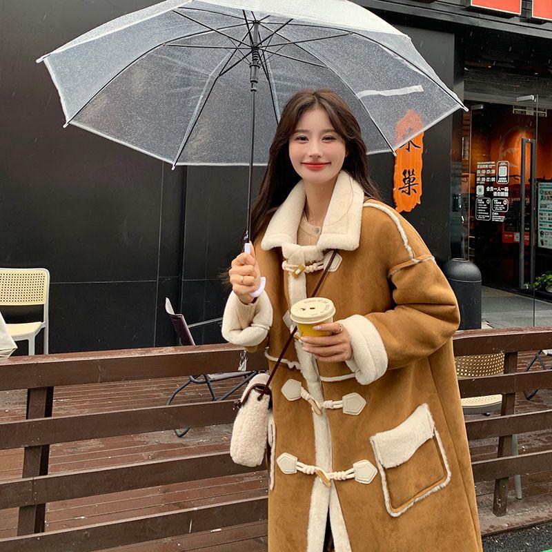 

Новый год Рождество Красное Мех Интегрированный Мех Ягненка Пуговица-рог Пальто Женское Зимнее Флисовая подкладка Утепленное Замшевое Пальто Yellow Camel M(55.00kg ~ 62.50kg)