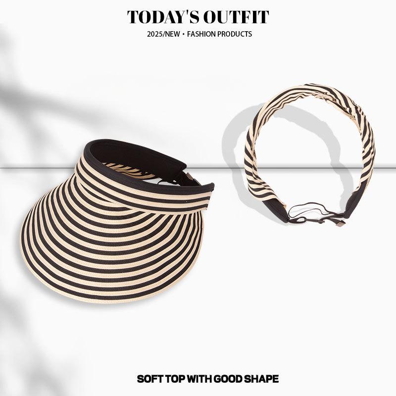 New Summer Black and White Striped Large Brim Sun Protection Hat for Women In Summer Foldable Casual and Versatile Sun Protection Hat