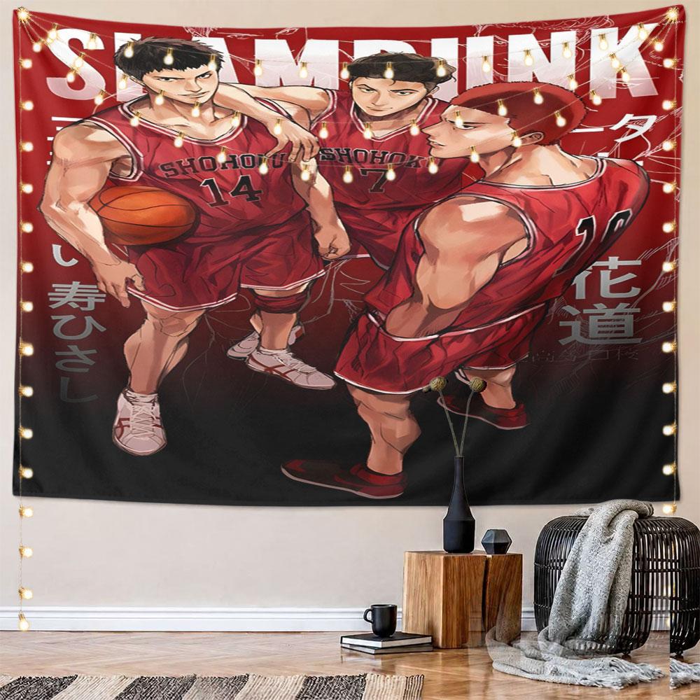 "Basketball Team in Red Uniforms Art" Pattern Wall Hanging Tapestry Decorative Tapestry Home Decor for Bedroom and Living Room