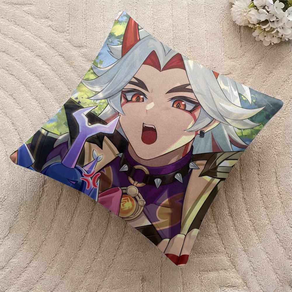 Arataki Itto Genshin Impact Cute Cushion Cover Silky Short Plush Invisible Zipper Dustproof Sofa Pillow Case For Home Decor