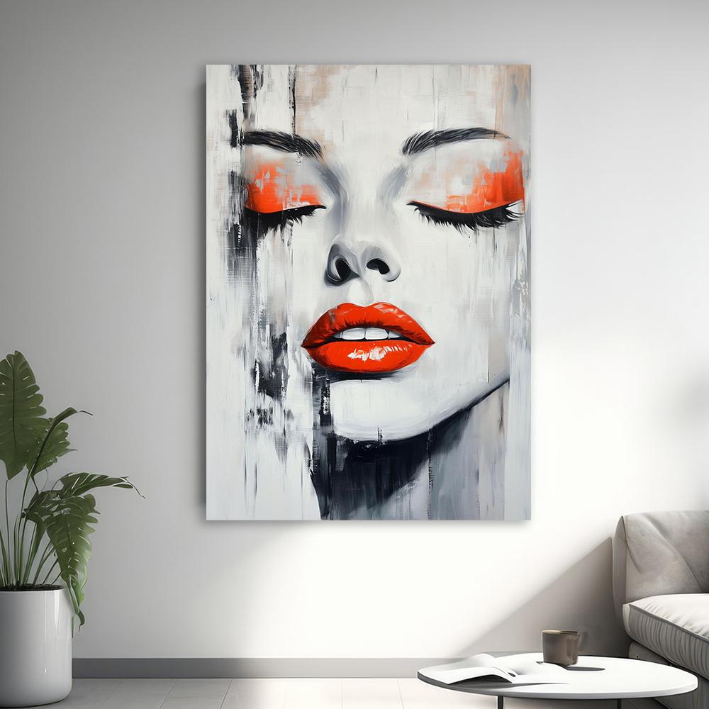 Abstract Woman Portrait Poster Canvas Painting Modern Red Lips Wall Art African Woman Art Print Bedroom Canvas Painting Decor
