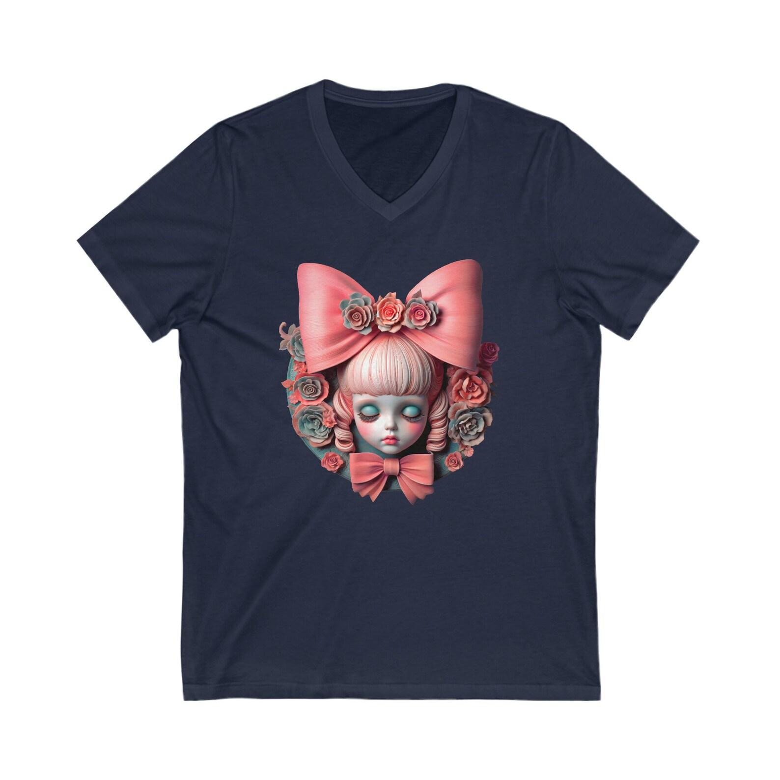 Sculptural Pink Bow V-Neck Tee 140