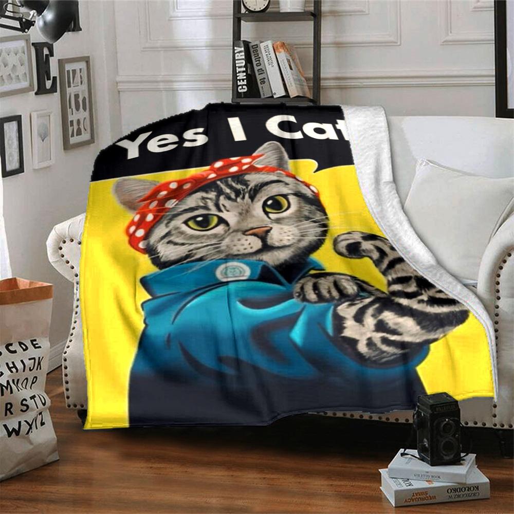 1pc Cat Bandana Blanket Lightweight Flannel Blanket Throw Blanket For Sofa, Bed, Travel, Camping, Livingroom, Office, Couch, Chair, And Bed yy25101517