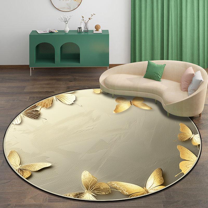3D zlatý motýlí koberec, obývací pokoj, pohovka, koberec, protiskluzový čajový stolek, šatna, koberce do obývacího pokoje, dekorace, ložnice, kulatá podlahová rohožka