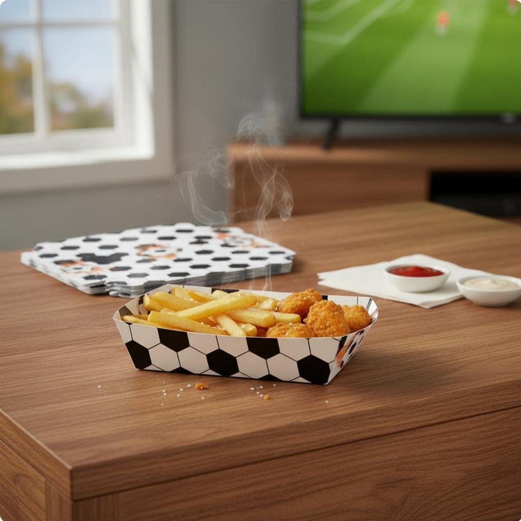 12 Pieces Sports Theme Party Snack Boat Easy Assembly Boat Shaped Snack Holder Gridiron Party Food Container for Tailgating