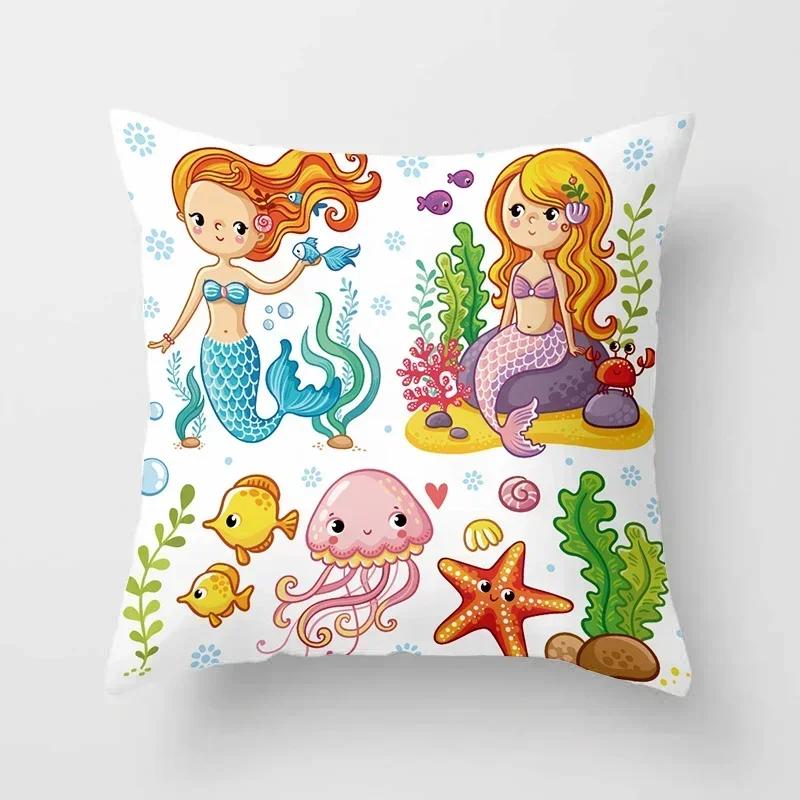 Cartoon Mermaid Decorative Cushions Pillowcase Polyester Cushion Cover Throw Pillow 45*45 Sofa Decoration Pillowcover