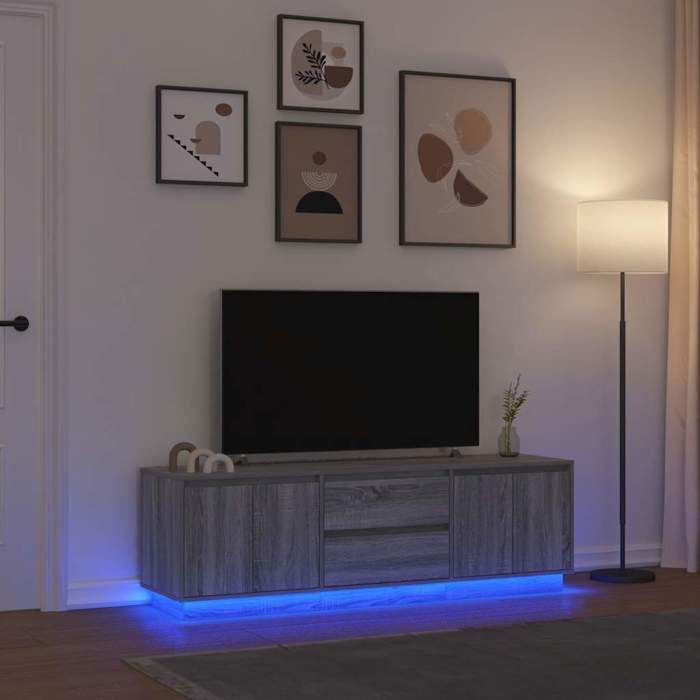 VidaXL TV Cabinet with LED Lights Sonoma Grey 160.5x41x50 Cm, TV Stand, TV Unit, Multimedia Unit, TV Bench, Furniture 3328431