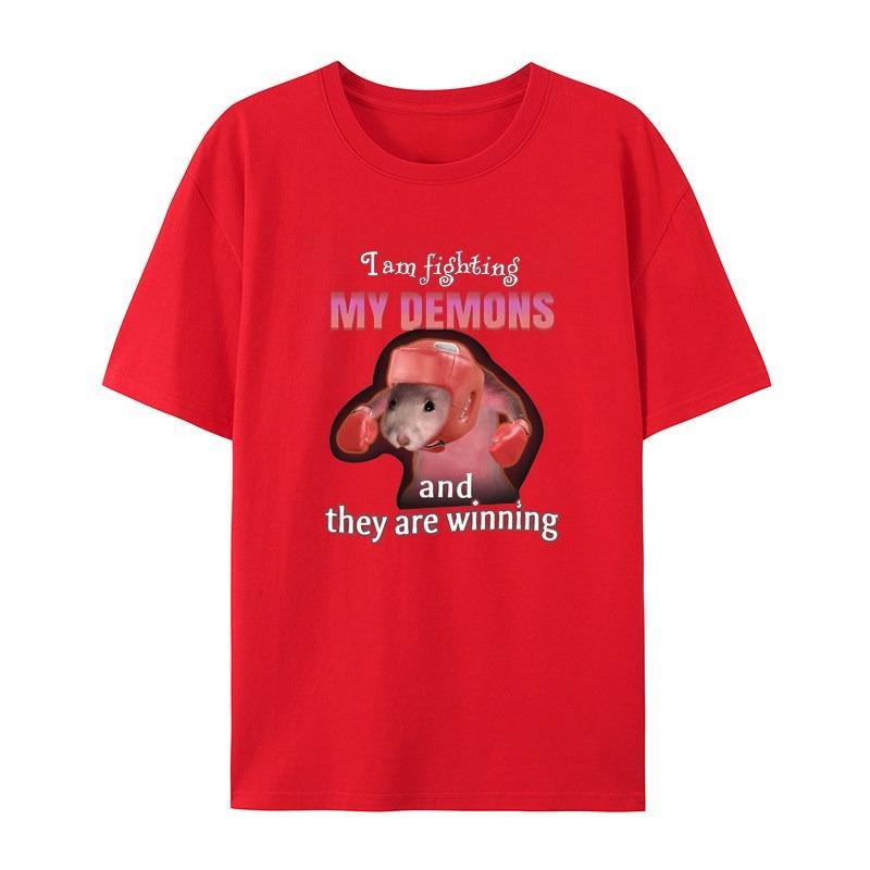 Interesting Me Fighting Against My Demon and Winning The Mouse Meme White Casual Tshirt Mens and Womens Luxury Brand Top
