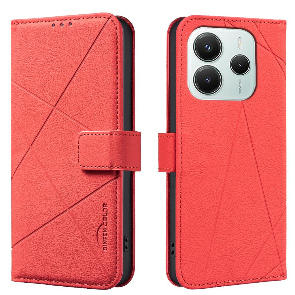 For Xiaomi Poco M7 Pro 5G/Xiaomi Redmi Note 14 5G Case BINFEN COLOR BF35 Geometry Imprinted Leather Phone Cover RFID Blocking Wallet Stand
