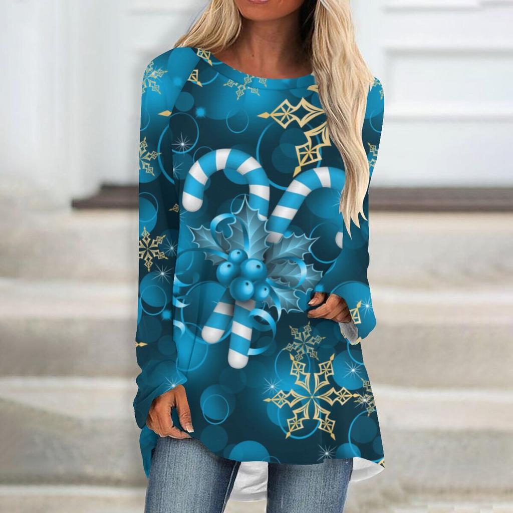 Round Neck 3D Printed Top Fashionable Casual Comfort Long Sleeved Women's T-shirts