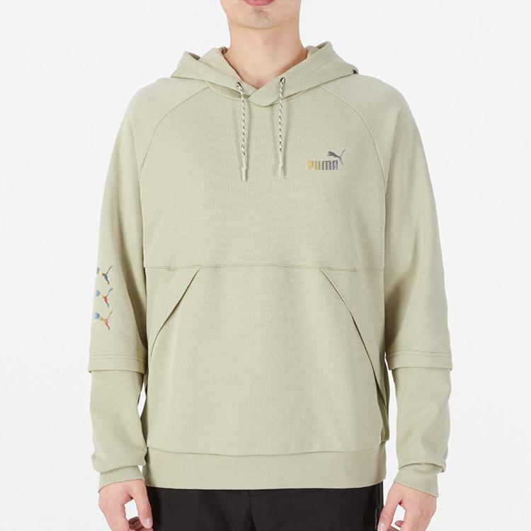 Puma Logo Print Pullover Hoodie Unisex Tops Grey Green 537016-33
