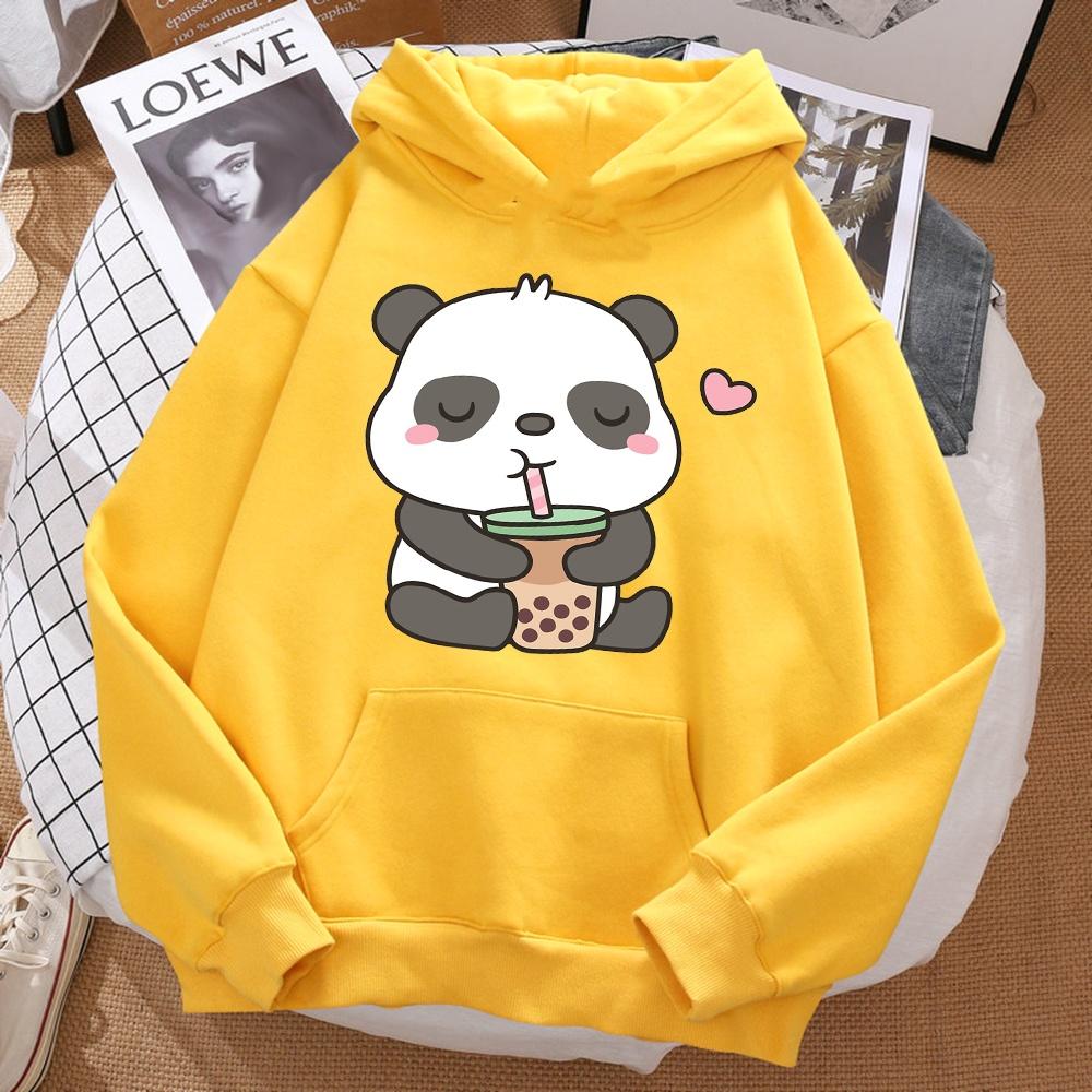 Men's Harajuku Style Hoodie 'Pandas Love Drinking Pearl Milk Tea'  Casual Fashion Sweatshirt for Autumn moto