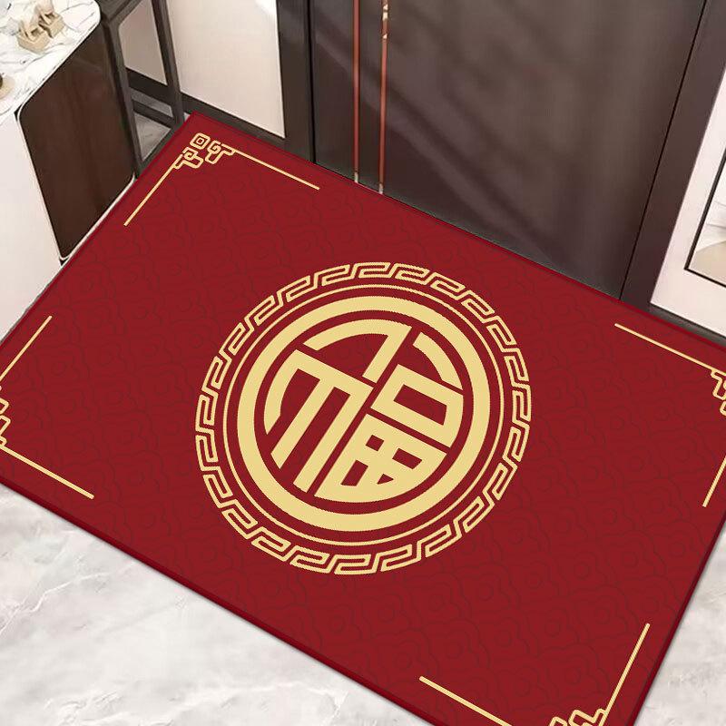 

Праздничный красный коврик для входной двери с изображением змеи, года змеи, нескользящий, грязеотталкивающий 40x60 cm