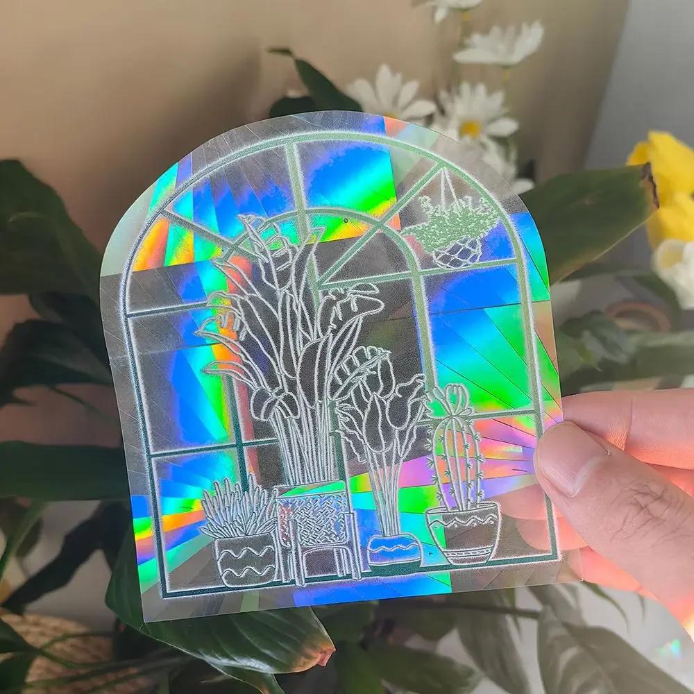 PVC 3D Regenbogen Sonnenfänger Wandaufkleber Katze Bär Raumschiff Planet Sonnenfänger Selbstklebende Fensteraufkleber Zimmer Heimdekoration
