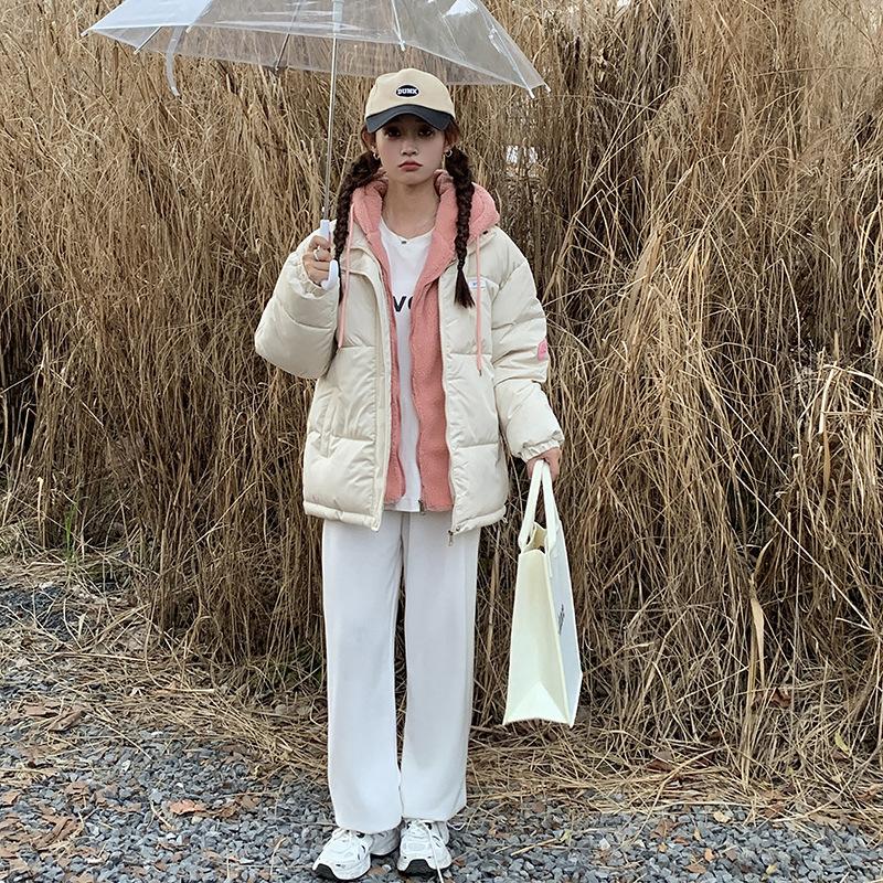 

Winter down cotton-padded jacket thickened lamb wool cotton-padded jacket small fake two-piece set large size women s short cotton-padded jacket S