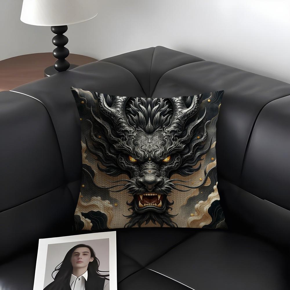 Famous Dragon Image Cool Cushion Cover Natural Linen Organic Fabric DoubleSided Printing Sofa Home Decor Gift Pillow Case