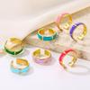 Delicate Enamel Rings For Women Adjustable Stainless Steel Square Checkered Dripping Oil Ring Bosnian Jewerly
