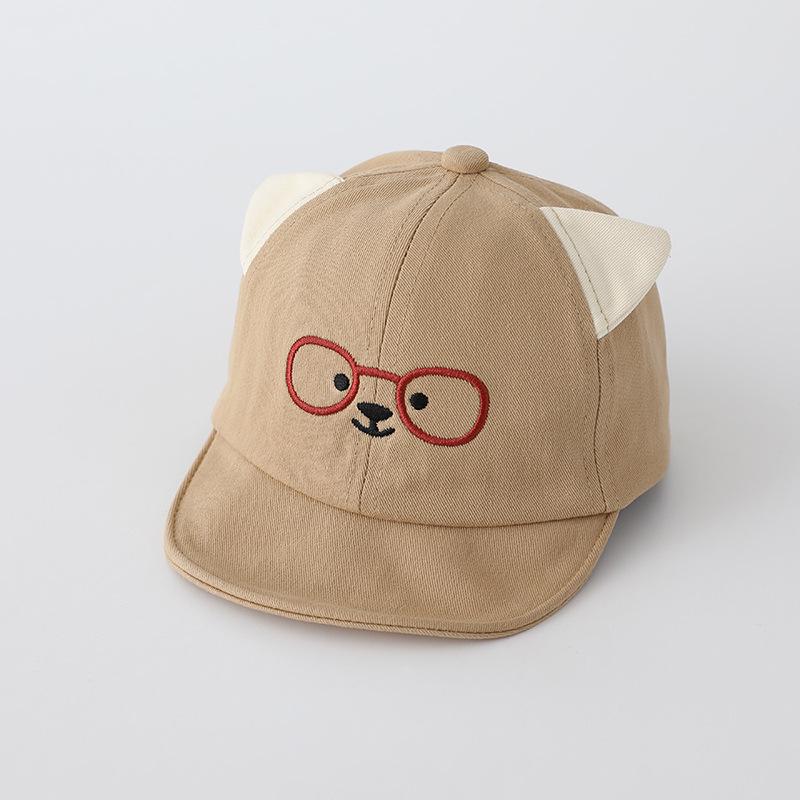 Infant & Toddler Soft Brim Baseball Cap with Cute Bear Glasses Embroidery for Boys & Girls - Spring/Autumn Sun Protection Hat.