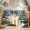 Winter Ski Lift Print Flannel Blanket, Soft Beige with Mountain Gondola Design, All-Season Couch Bed Cover for Camping Travel