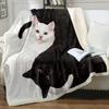 Grey and White Cats Blanket Plush Sherpa Flannel Throw Blankets for Couch Sofa Super Soft Blanket Bedroom TV Throw Blanket Full