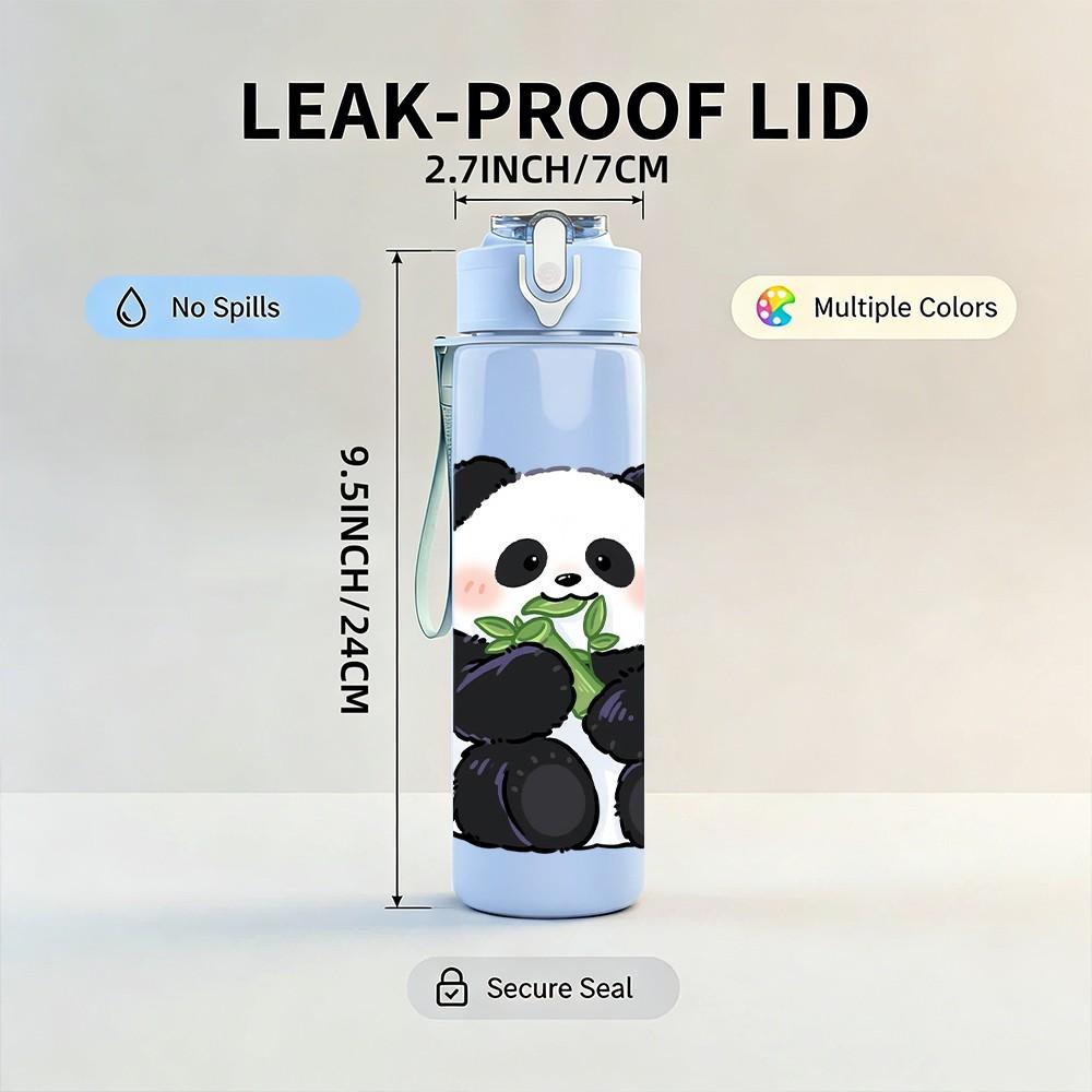 1PC Cute Panda Bear Cartoon Animal Print 750ml Color Plastic Sports Water Bottle Leakproof Flip Straw Lid Suitable for Sports Office Home Use