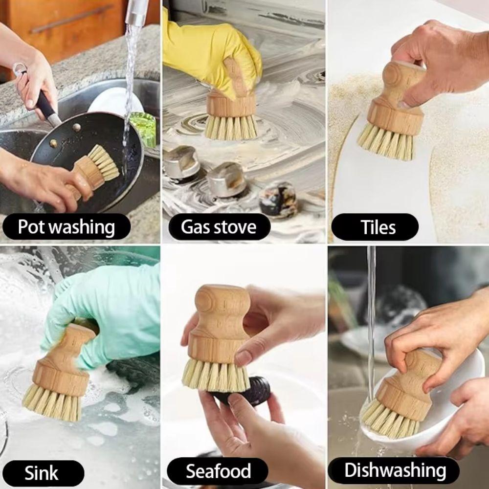 with stand Dishes Cleaning Brush Wooden Handle Wooden Dishwashing Brush Kitchen Accessories