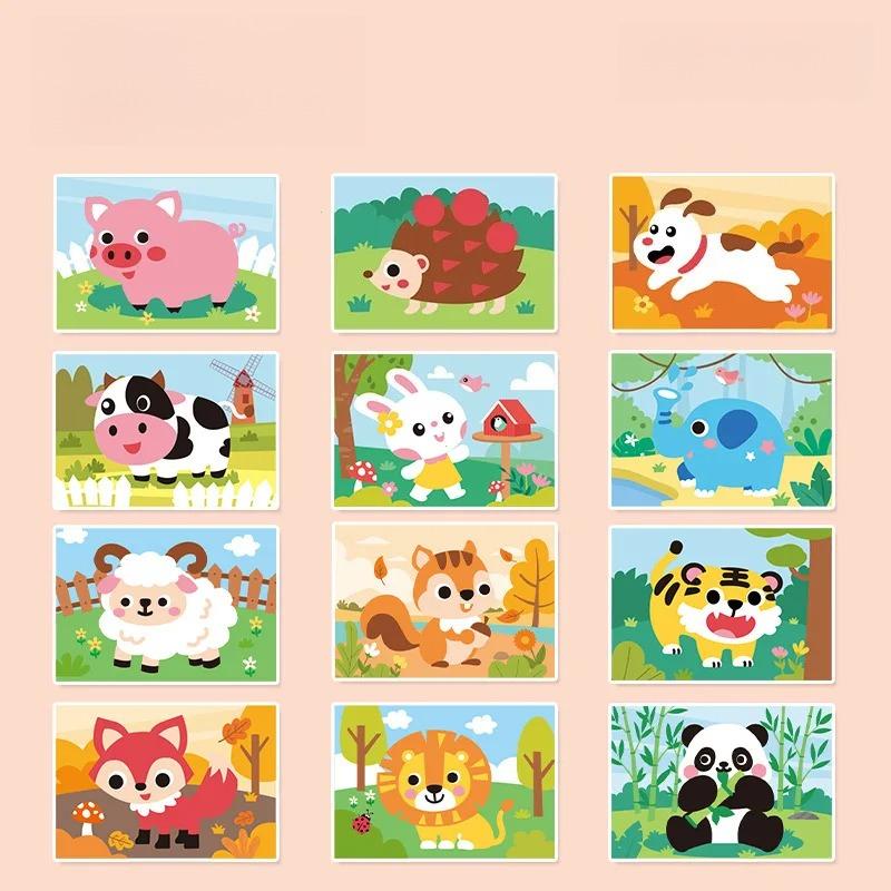 12er Set 3D Eva-Schaumstoff-Sticker, DIY Cartoon-Tier Lern-Bildungs-Malaufkleber, Kunstunterricht Mal-Puzzle Bastelarbeit