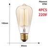 4Pcs Dimmable Retro Edison Light Bulb E27 AC220V 40W Vintage Industrial Decor Filament Bulb Lamps A19 ST64 T10 T45 G80 G95 G125