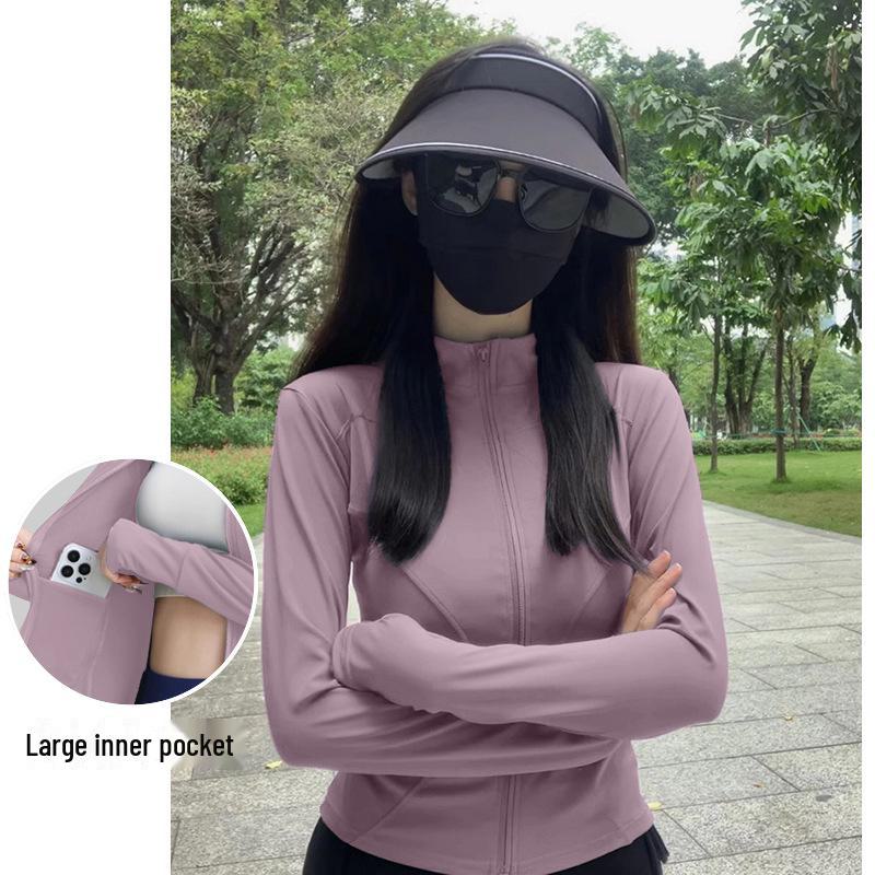 Women's Quick-Dry Long-Sleeve White Outdoor Yoga Jacket – Autumn/Winter, UV Protection