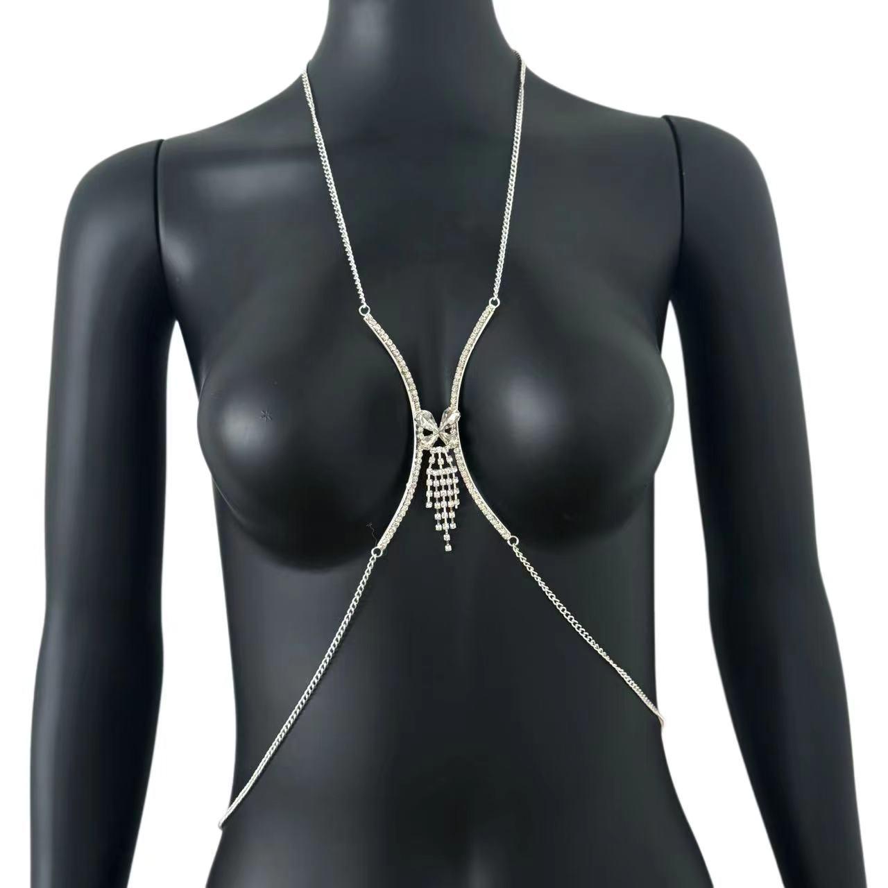 

Элегантная цепочка для тела бикини с кисточкой из страз - Минималистичный европейский и американский пляжный аксессуар серебряный
