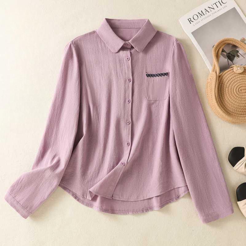 Early Spring Artistic Cotton Linen Long Sleeved Shirt for Women Loose Age Reducing Retro Base Top Blouses & Shirts