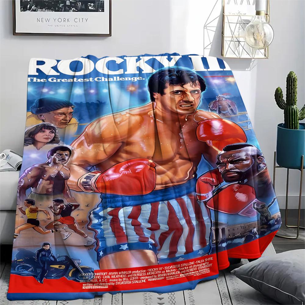 1Pc Rocky Print Flannel Blanket, High Quality Comfortable for All Seasons, Home Decor, Warmth and Comfort, Perfect for Christmas Gifts