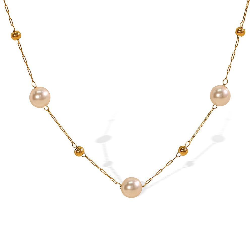 Light Pink Pearl Stainless Steel Necklace – European & American Style Women's Luxury Korean-Inspired High-End Jewelry