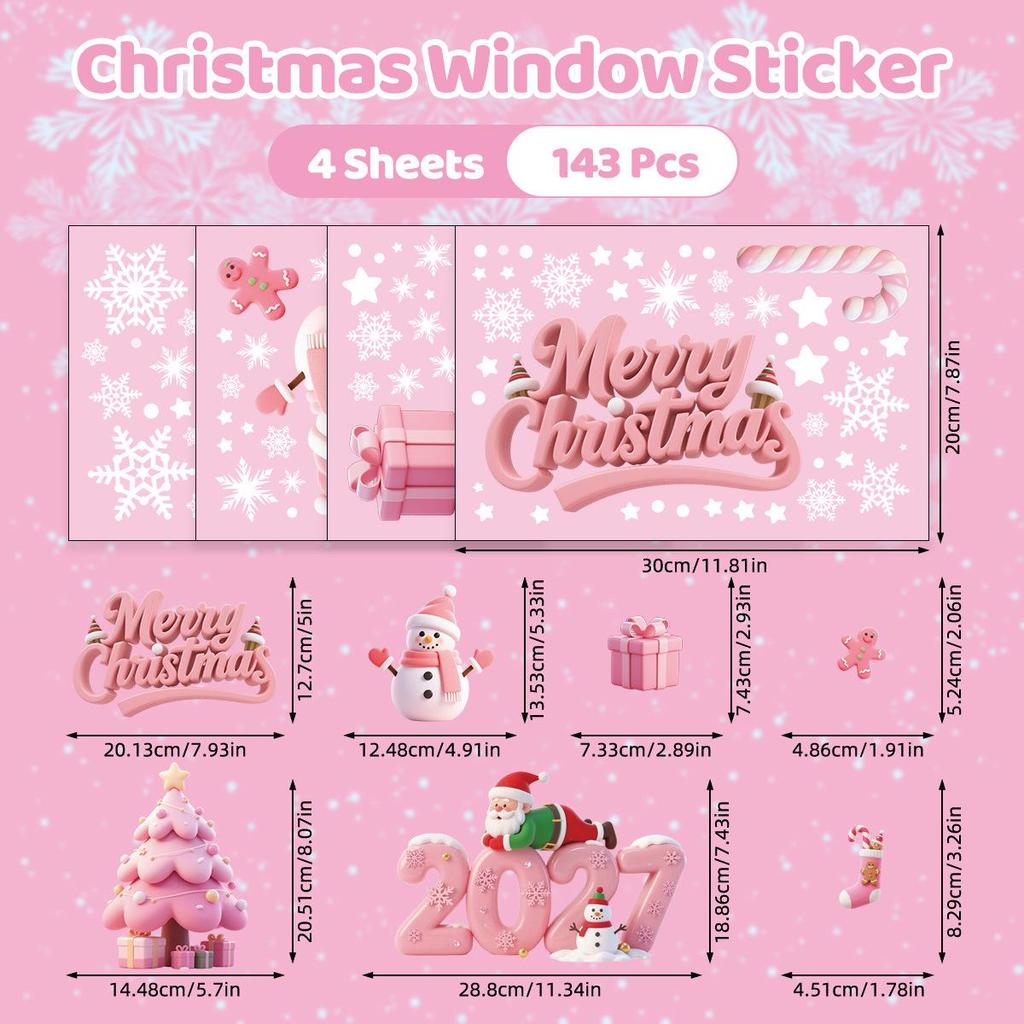 2027 Santa Claus & Snowflake Window Clings - Decorative Christmas Stickers for Glass & Walls