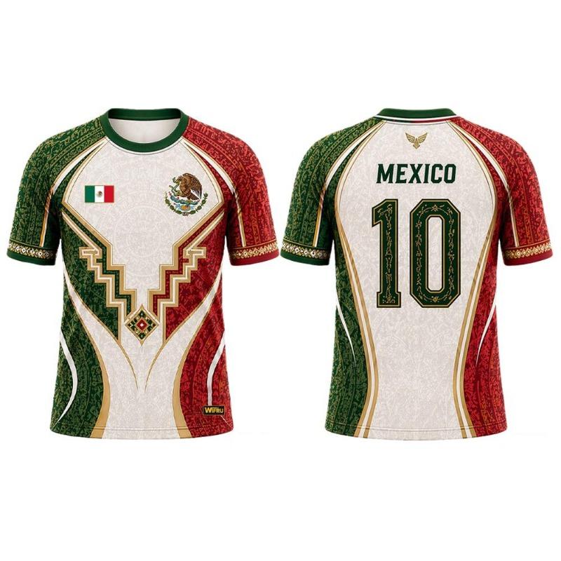 Hengyuan48 Heren Mexicaanse Vlag Shirt Azteeks Patroon Sneldrogend Ademend Voetbal T-shirt Unisex Casual Training Korte Mouw Tee 6XL