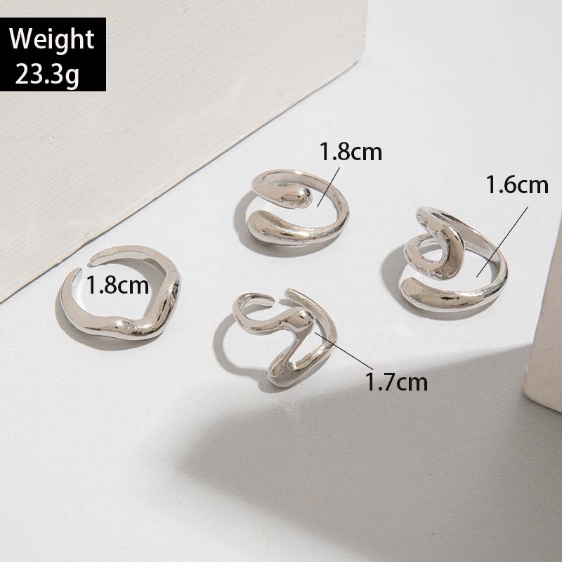 5Pcs/Set Gold Color Geometric Hollow Open Rings for Women Exaggerated Metal Smooth Irregular Adjustable Rings Jewelry Set 2026