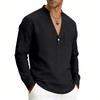 Men S Loose Linen V Neck Long Sleeve Casual Shirt For Spring Autumn