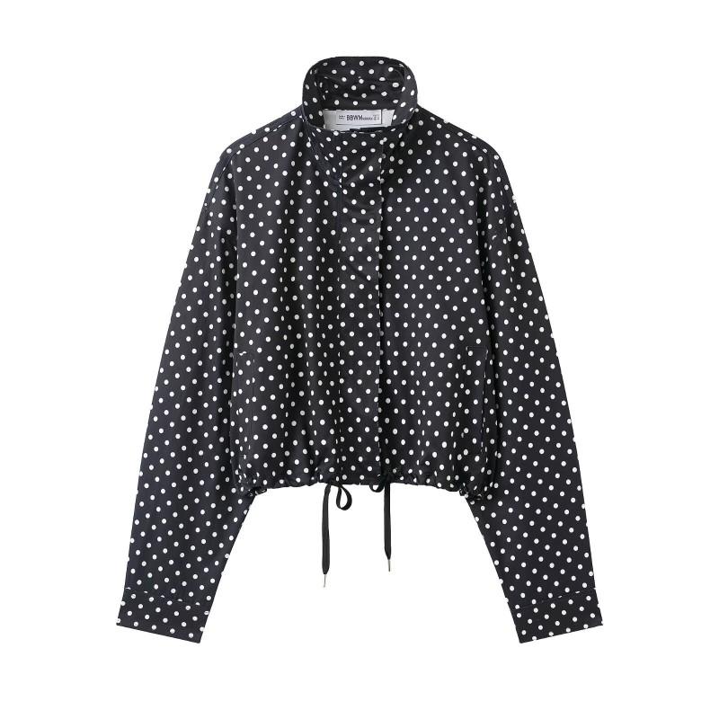 Damen Tupfen Jacke Shorts Set 2025 Herbst Streetwear Lockerer Schnitt Rundhalsausschnitt Langarm Einreihiger Mantel