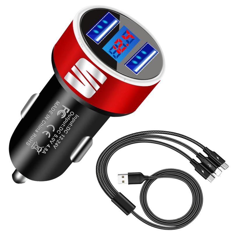 Car Charger 2 USB Ports Fast Charging Digital Display Car Accessories For SEAT Arona Ateca Tarraco Minimo IBL EL-BORN LEON