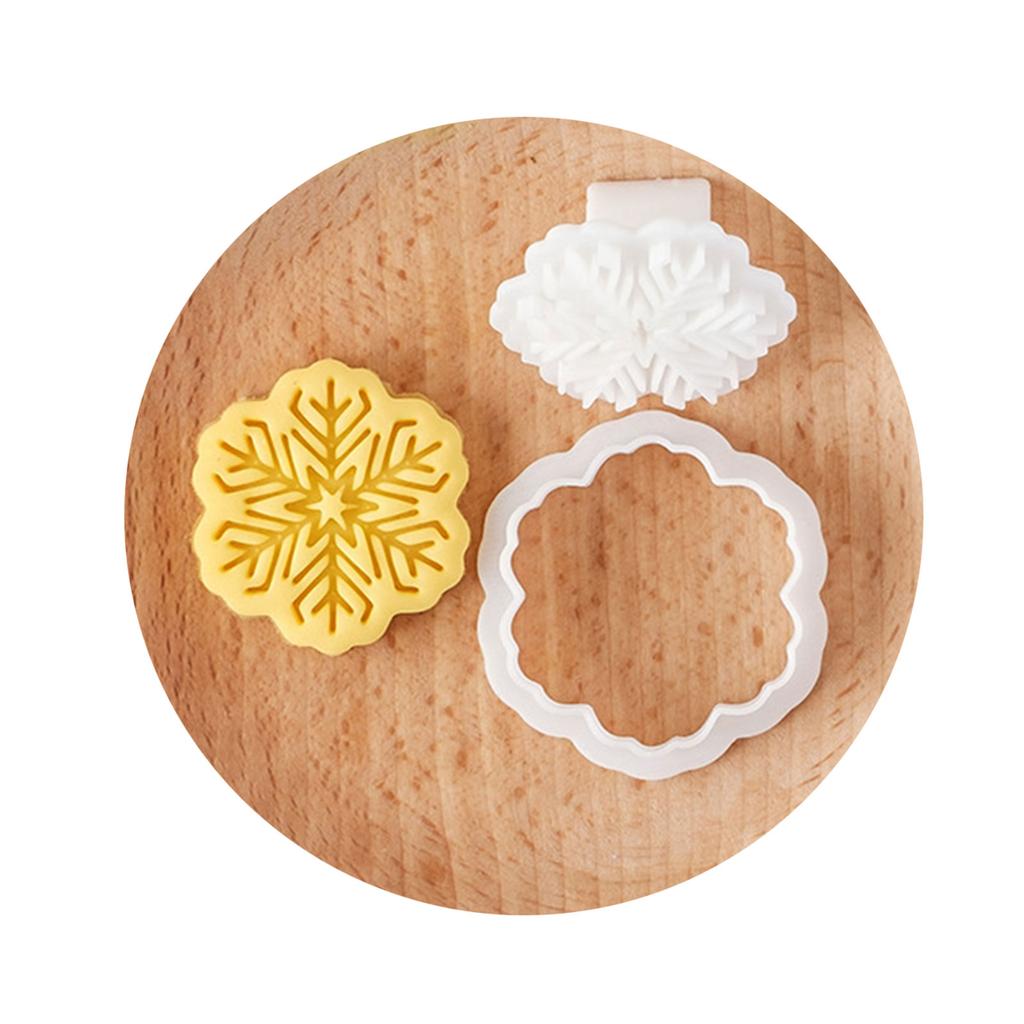 Christmas Snowflake Cookie Cutters Pressable Biscuits Mold Plastic Cookie Stamps DIY Cake Baking Tool Easy To Clean