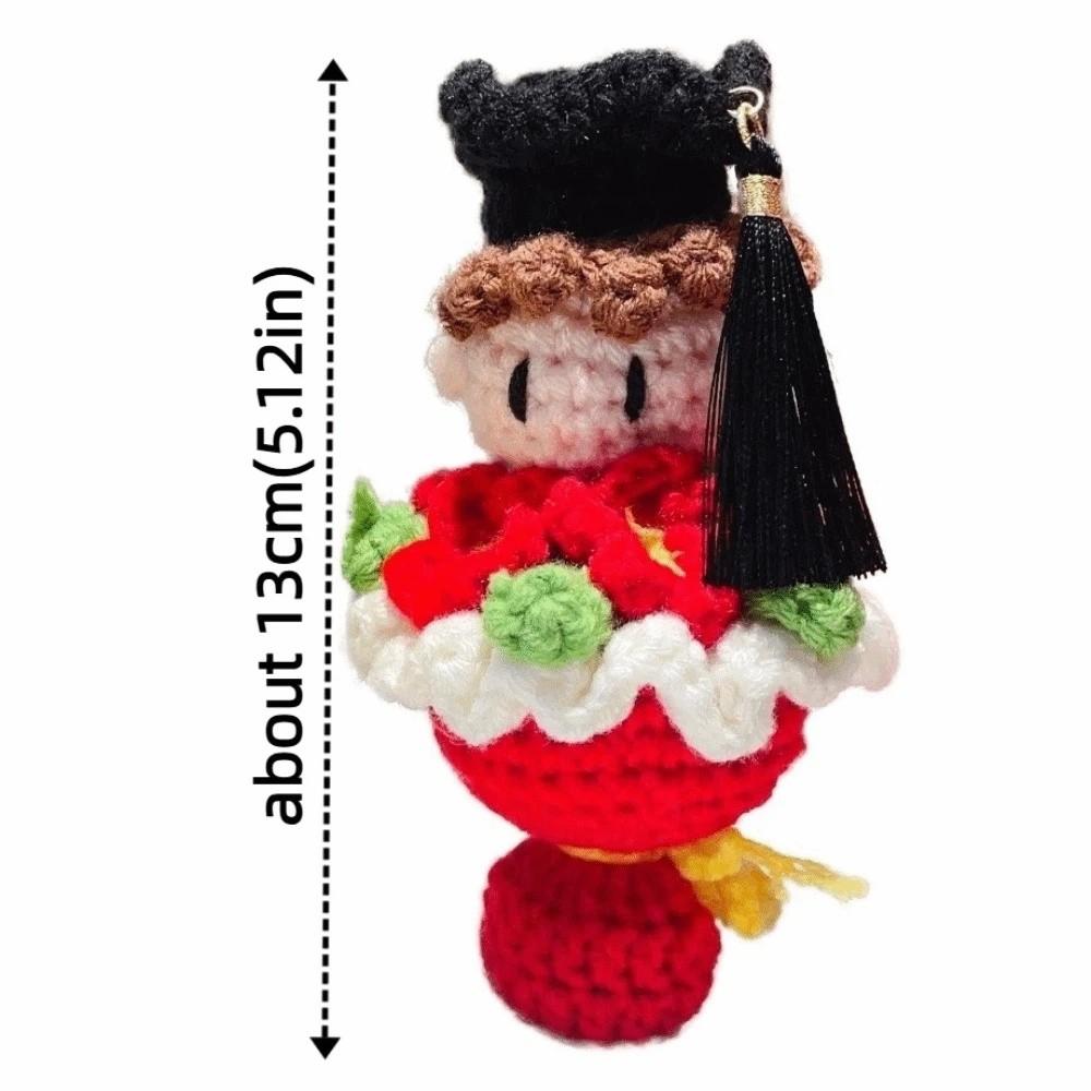 Funny Crochet Bouquet 13cm Doctor Hat Bouquet Doll Handmade Knitted Figures  Graduation Gift
